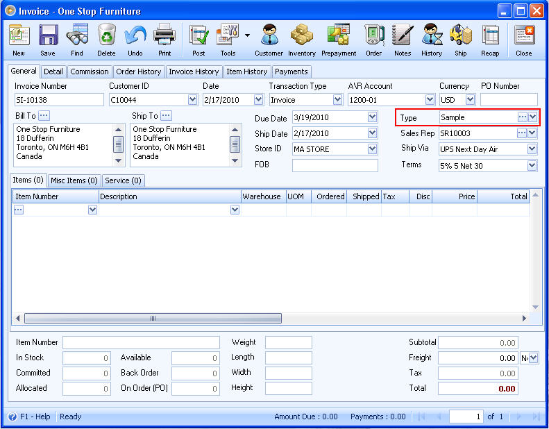 Sales > Default Invoice Type
