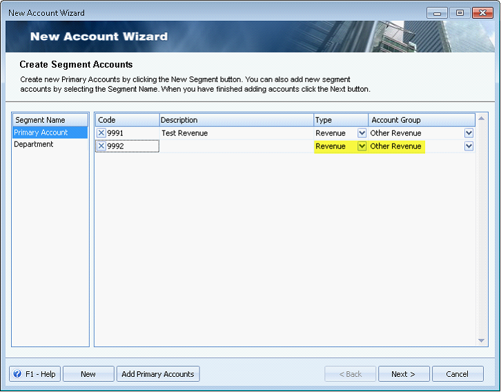 Segment Account - Default Type and Account Group2