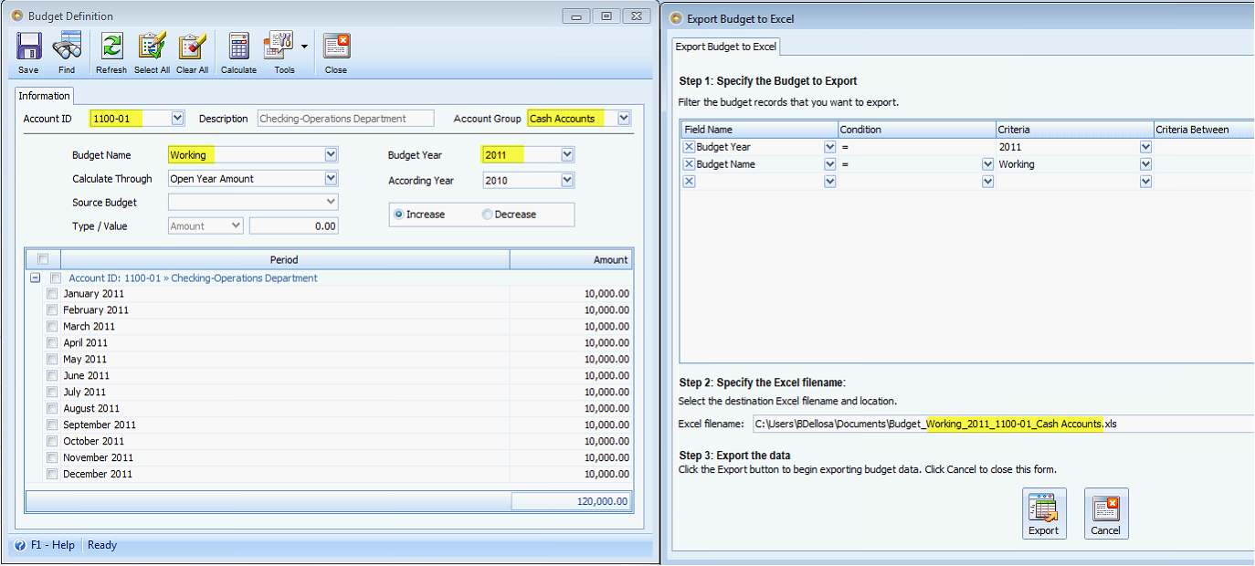 Export and Import of Budget6