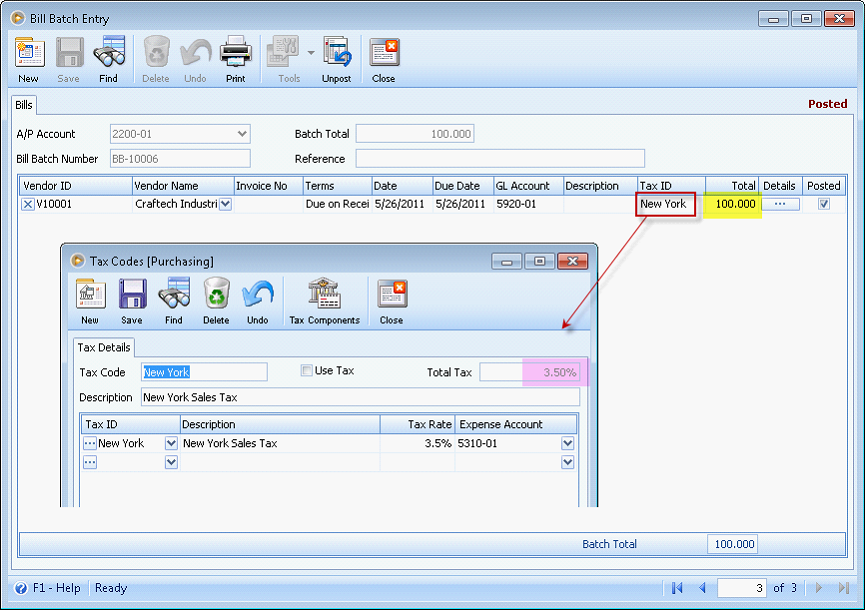 Posted Tax on Bill Batch Entry form1
