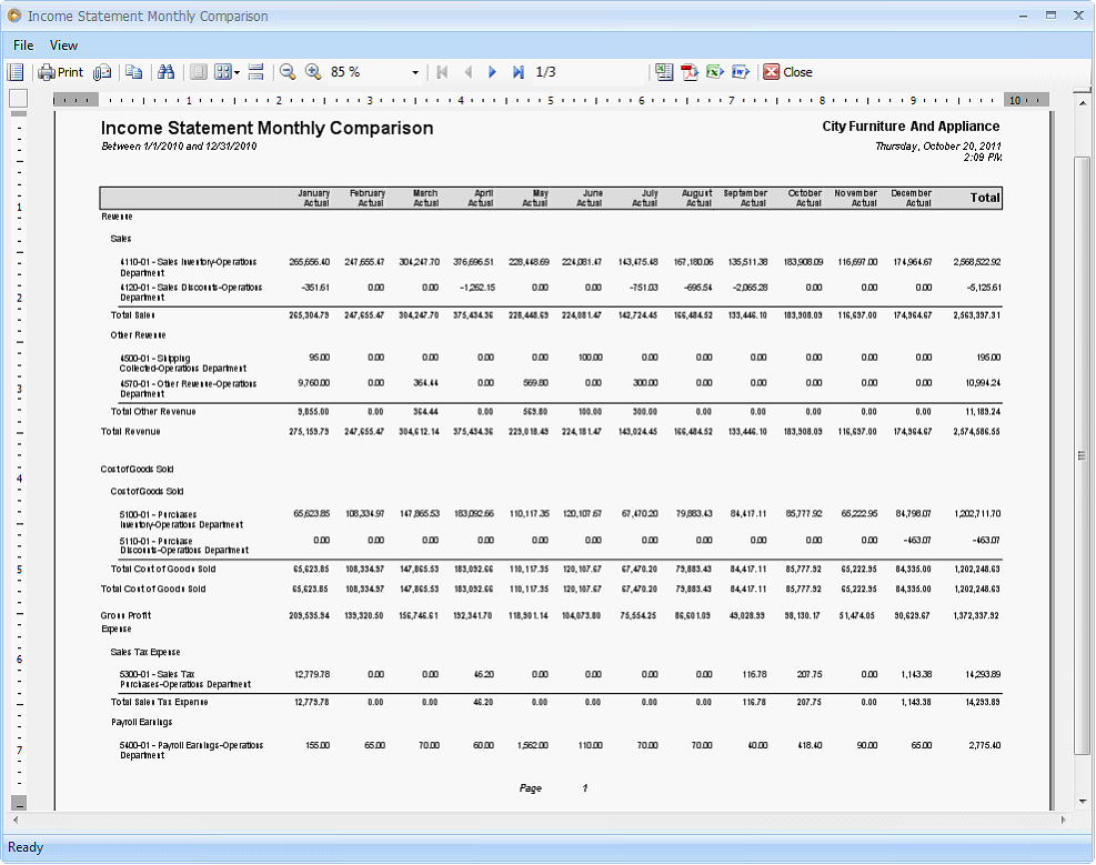 comparison financial standard statement monthly income report reports month per year amount calendar display