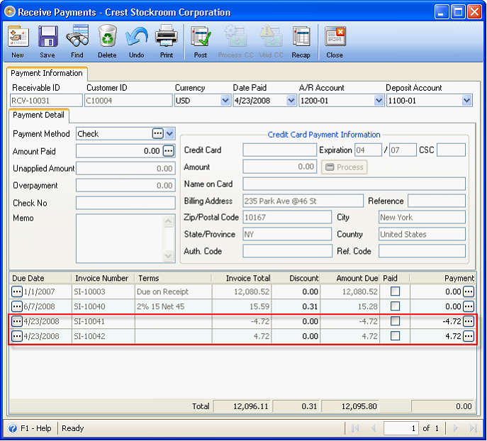 Sales > Returned Payment with Overpayment