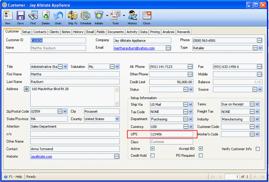 AddOns > Shipping and Tracking > Customer UPS Account Number