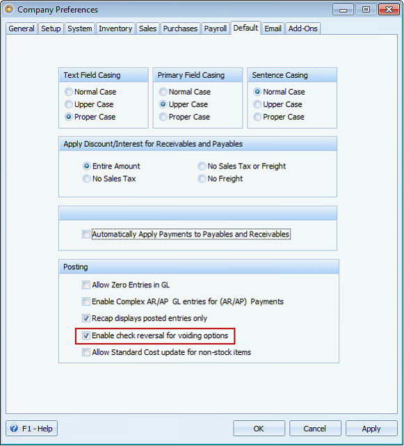 Payroll > Voiding Paycheck when Enable check reversal for voiding