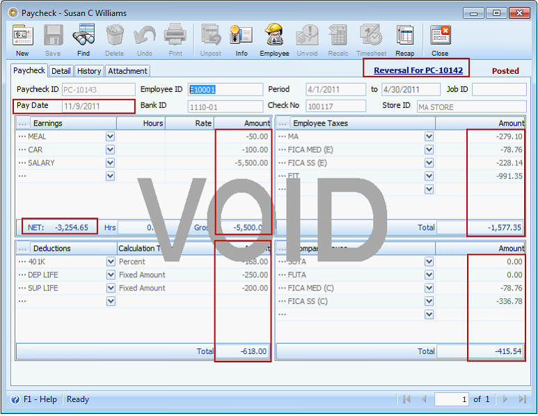 Payroll > Voiding Paycheck when Enable check reversal for voiding