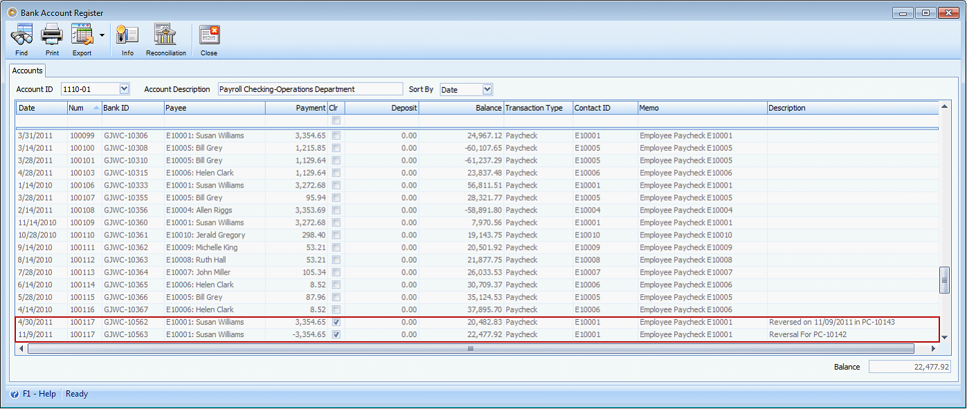 Payroll > Voiding Paycheck when Enable check reversal for voiding