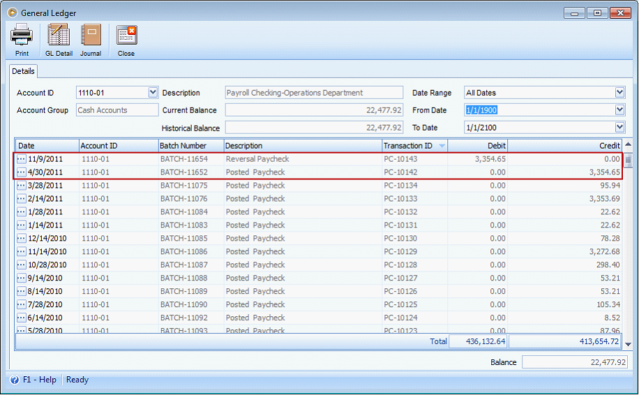 Payroll > Voiding Paycheck when Enable check reversal for voiding